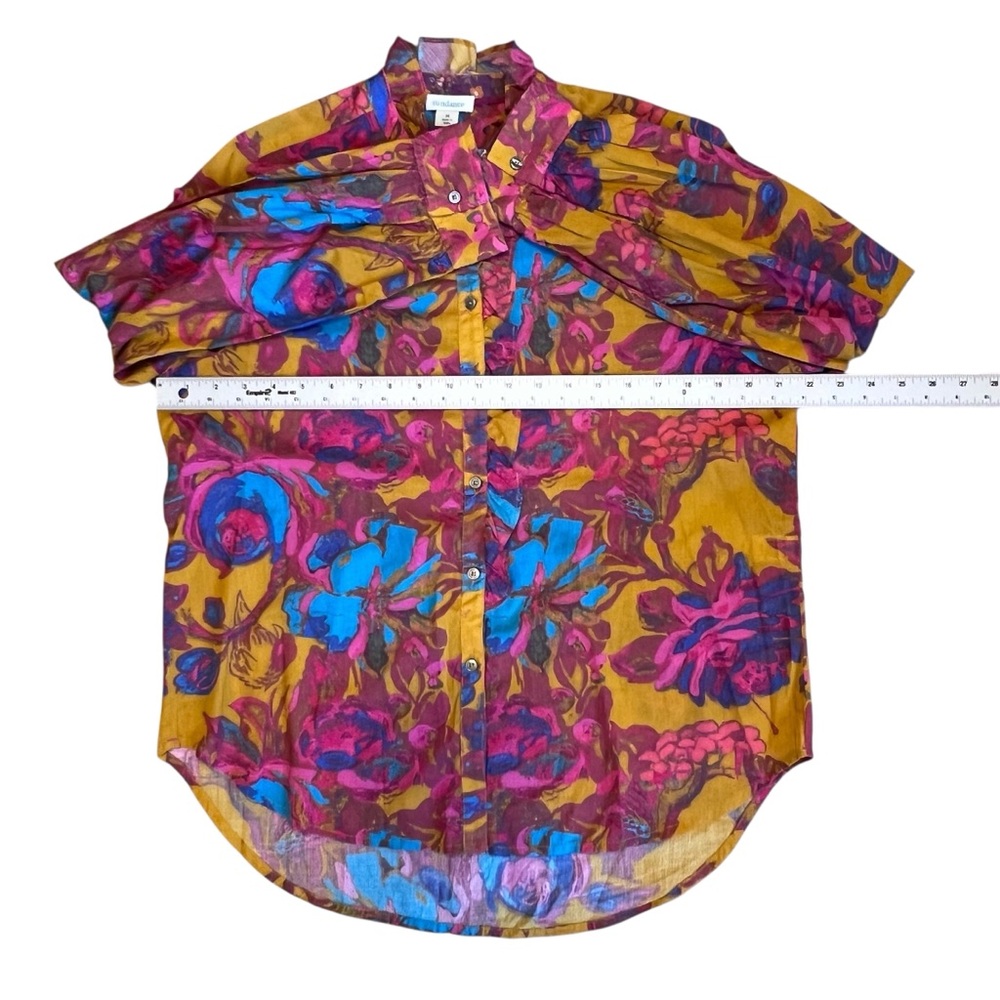 Sundance Women’s M Yellow Floral Cotton Lightweight Blouse Shirt Ruffle Collar - Picture 11 of 13